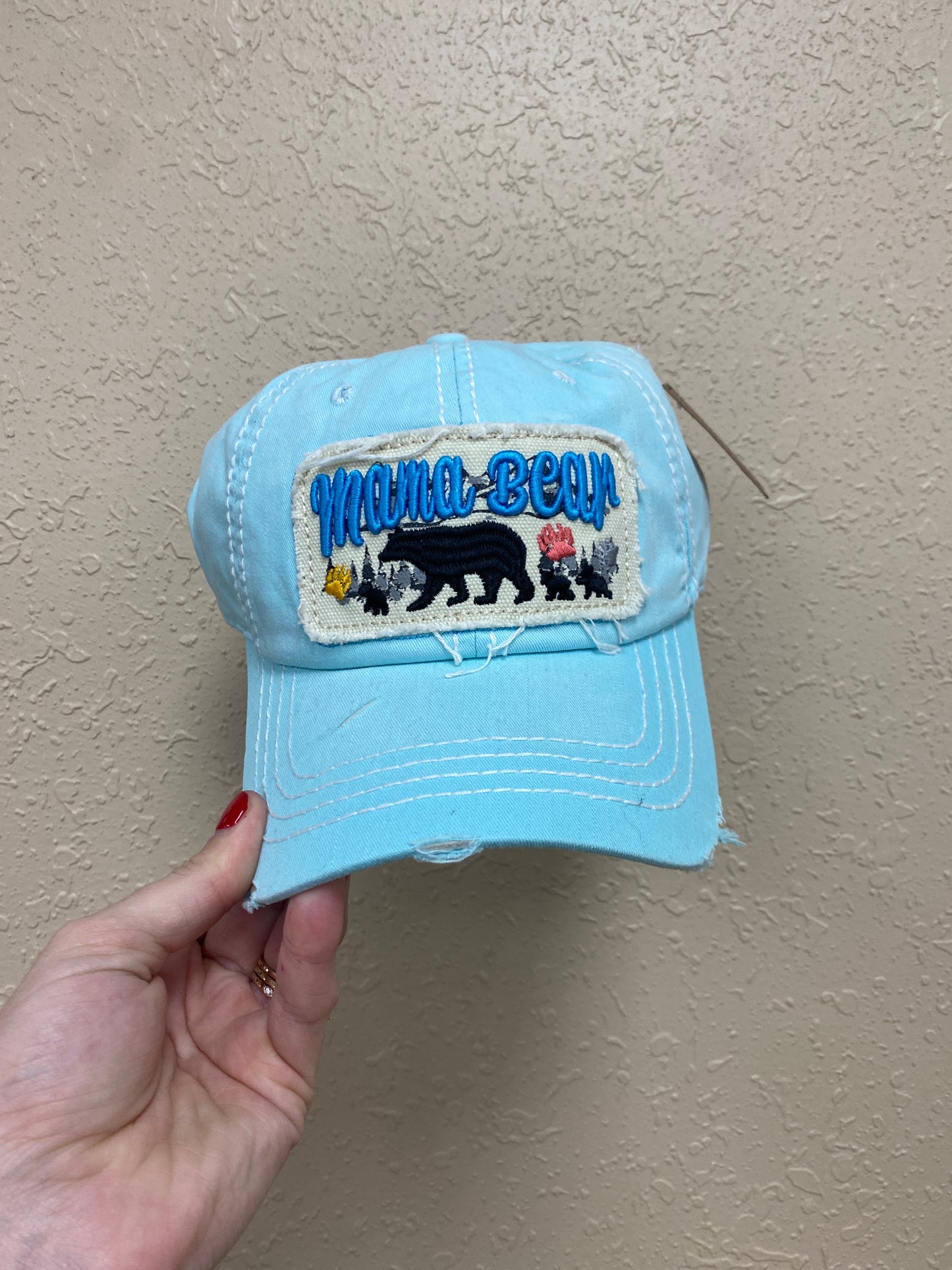 428- Blue Mama Bear Distressed Hat