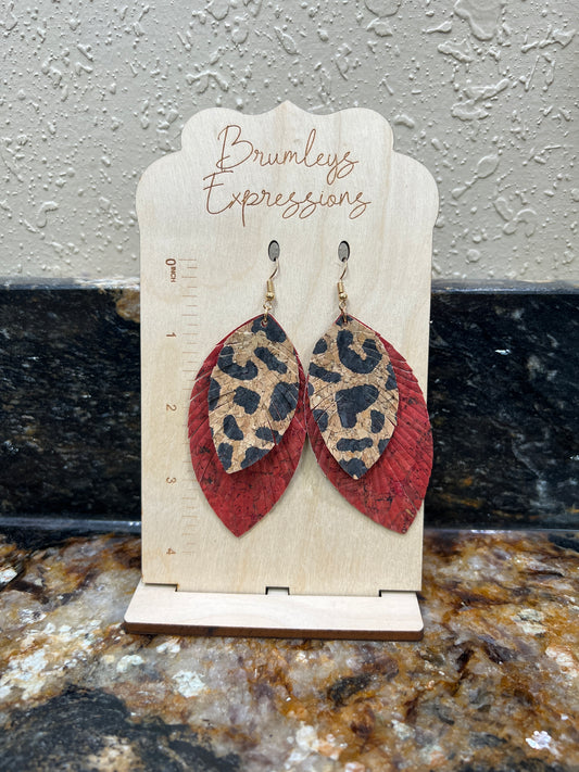 7687- Dark Red Leopard Layer Earrings