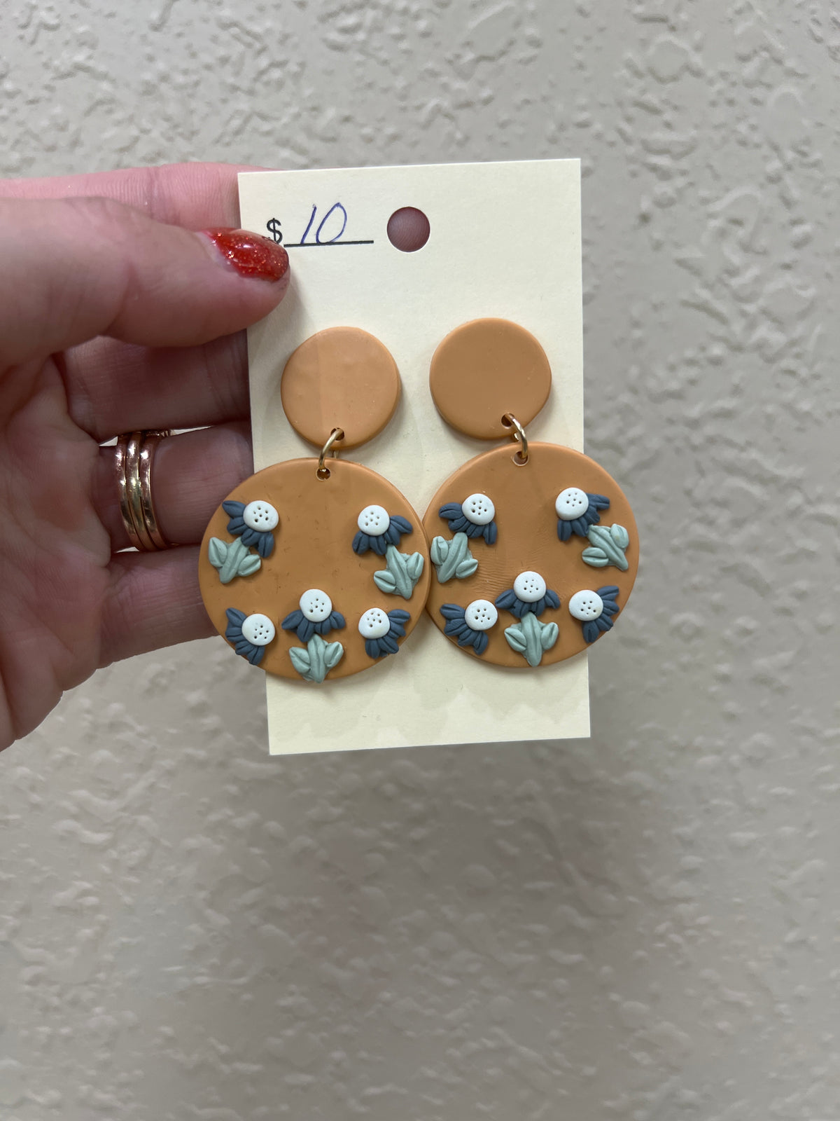 1258- Butter Orange Circle Floral Clay Earrings