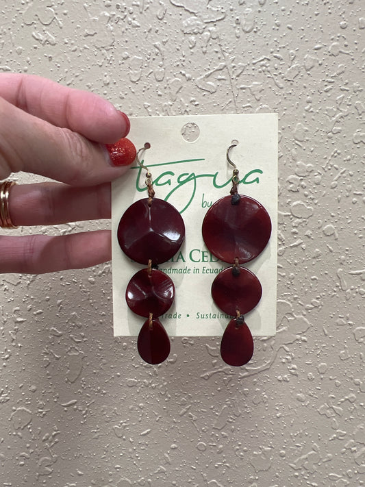 1246- Maroon 3 Circle Tagua Nut Earrings