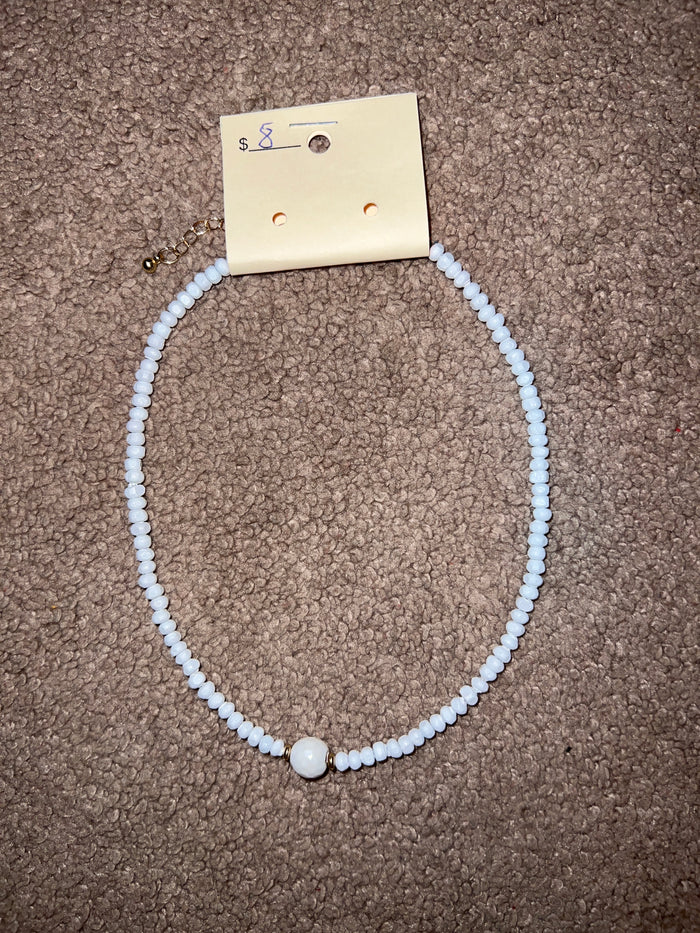 7915- Beaded Choker Necklace w/ Accent Bead Detail [PICK COLOR]