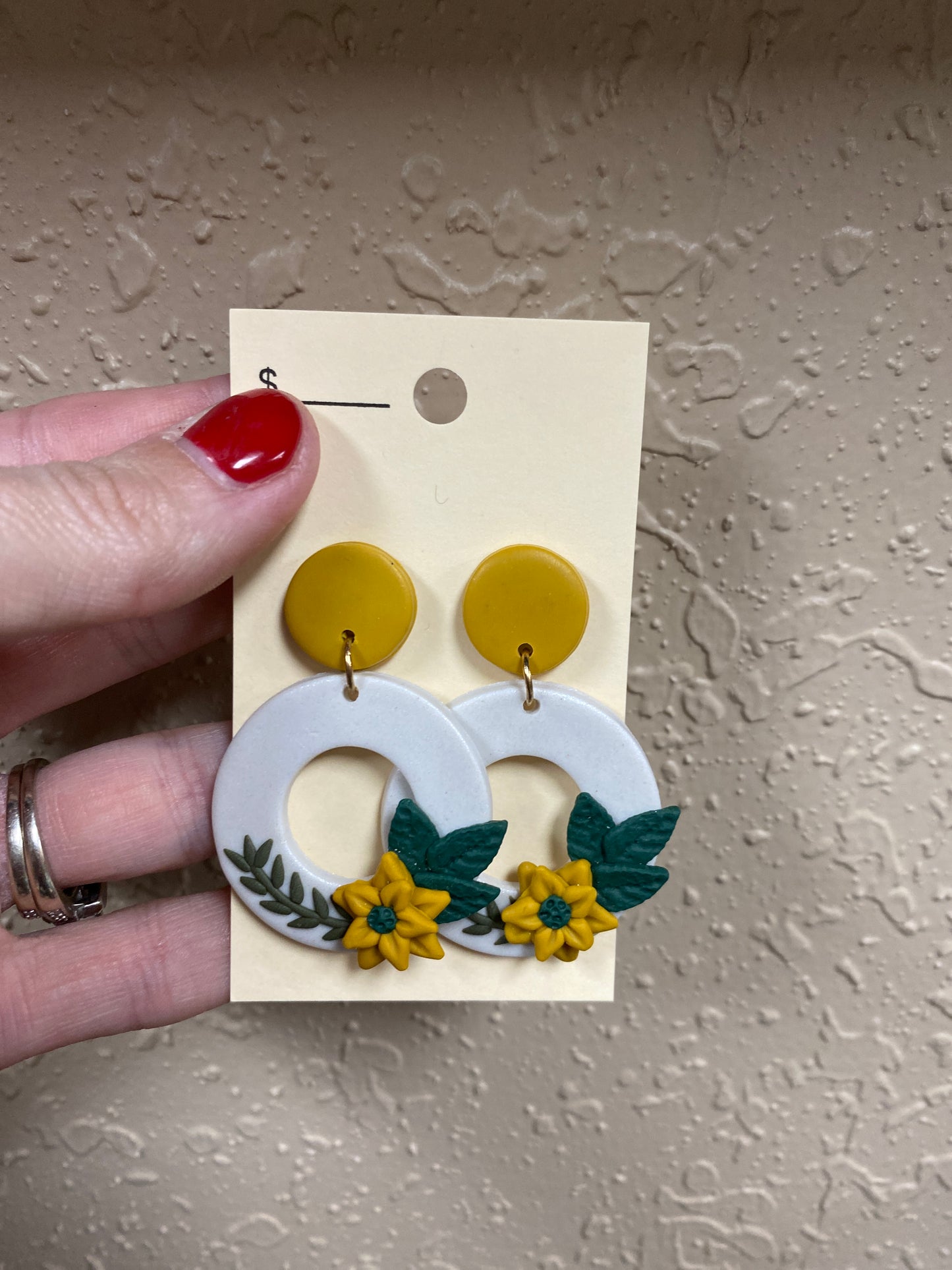 330- Mustard & Green Circle Clay Earrings