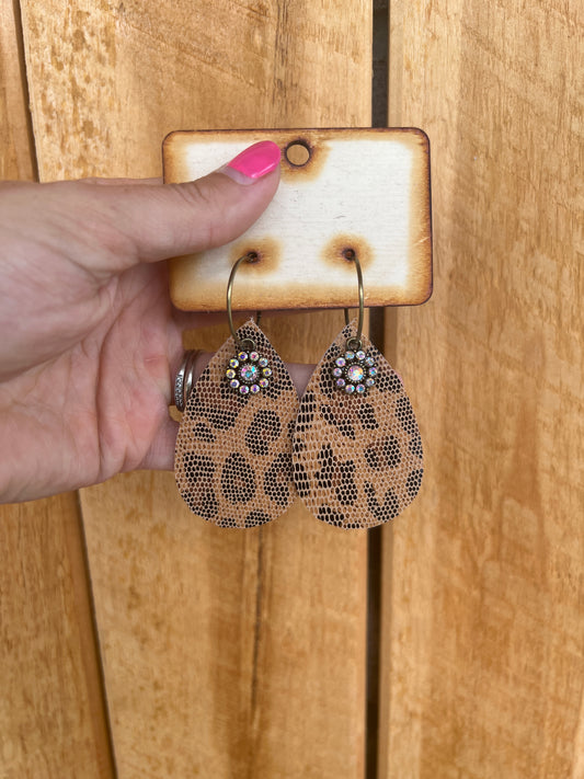 6355- Hollywood Leopard Leather Earrings