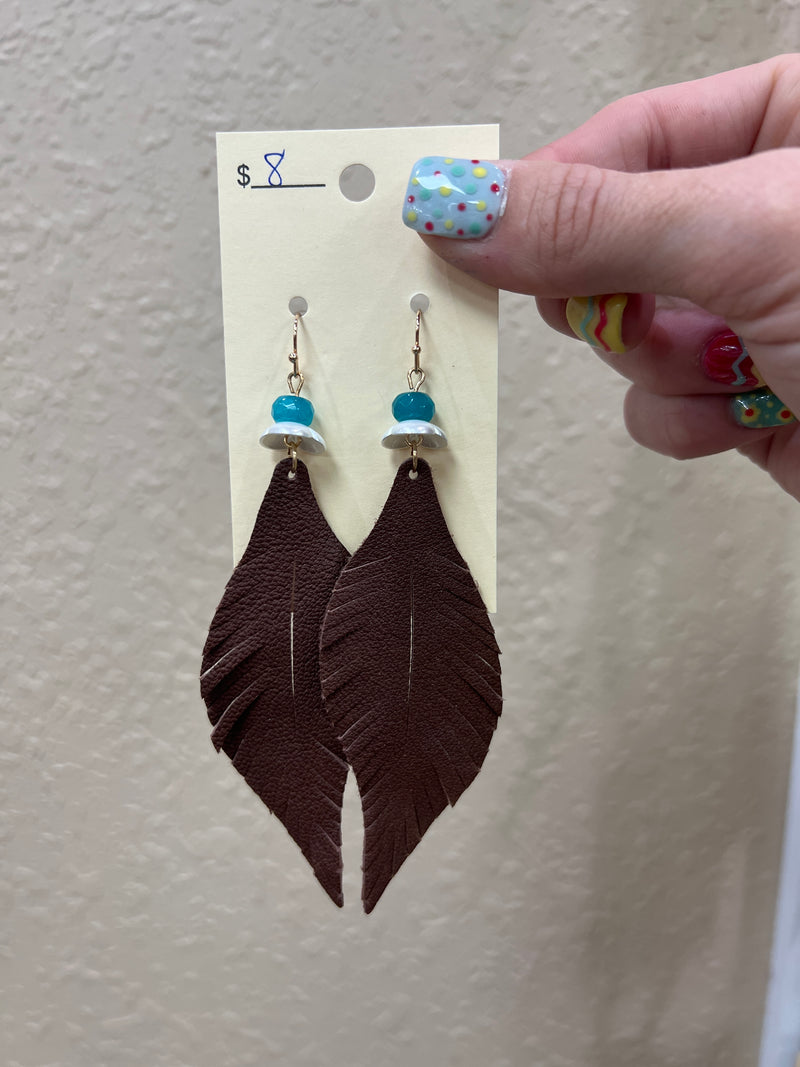 7688- Faux Leather Leaf Earrings