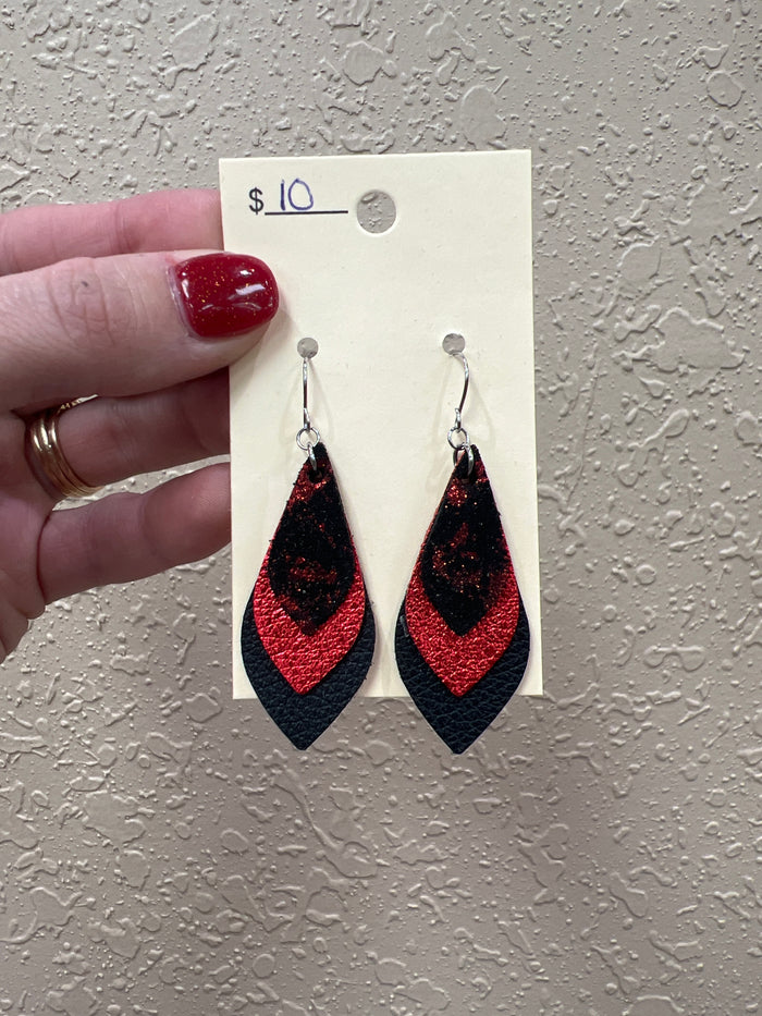 7510- Red & Black Leather Earrings