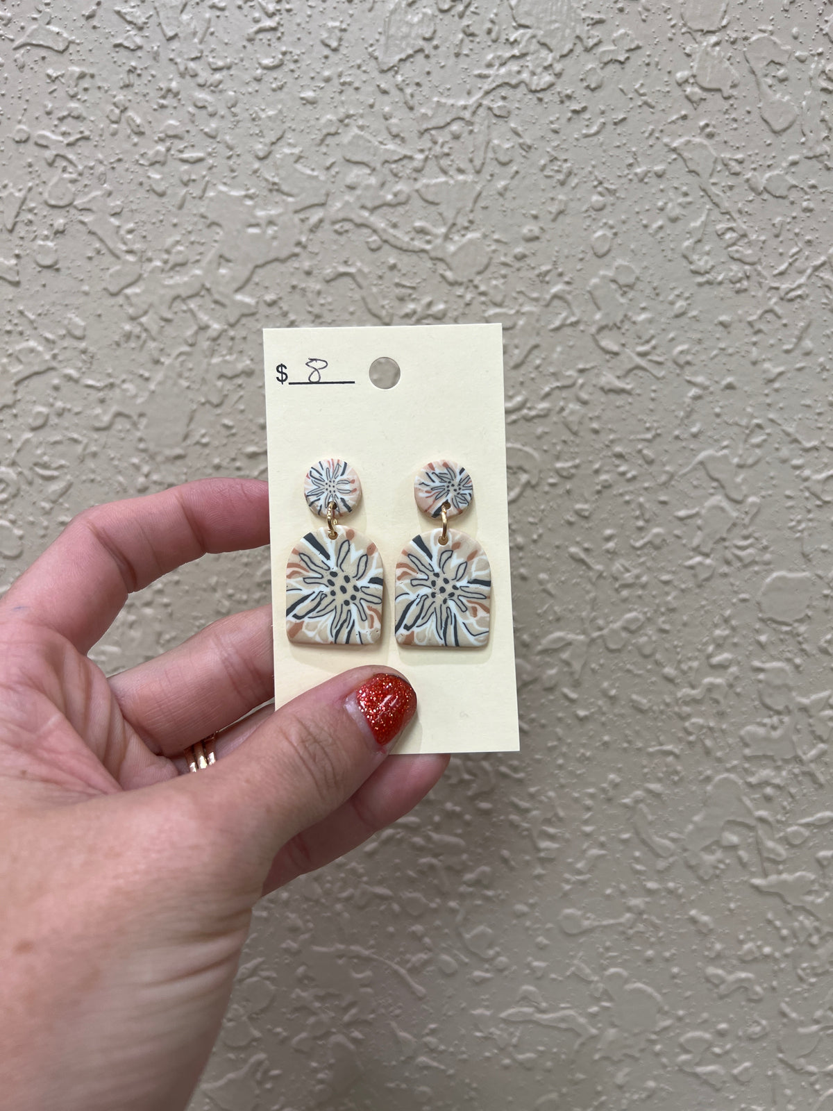 1264- Beige Multi Color Clay Earrings