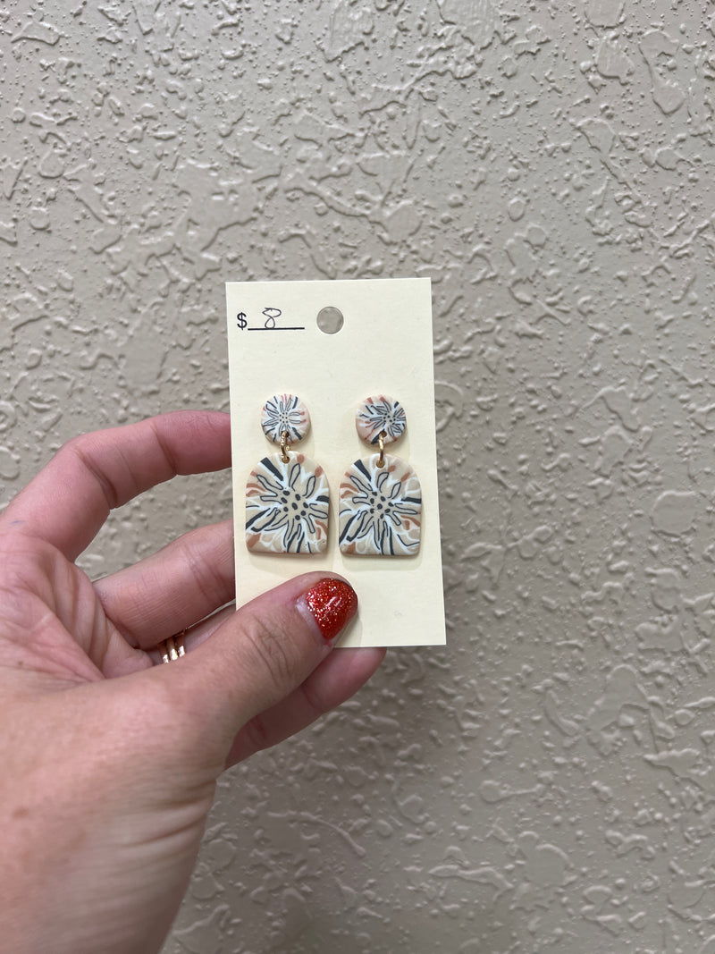 1264- Beige Multi Color Clay Earrings