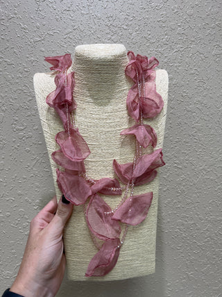 1761- Pink Sheer Detail Beaded Necklace