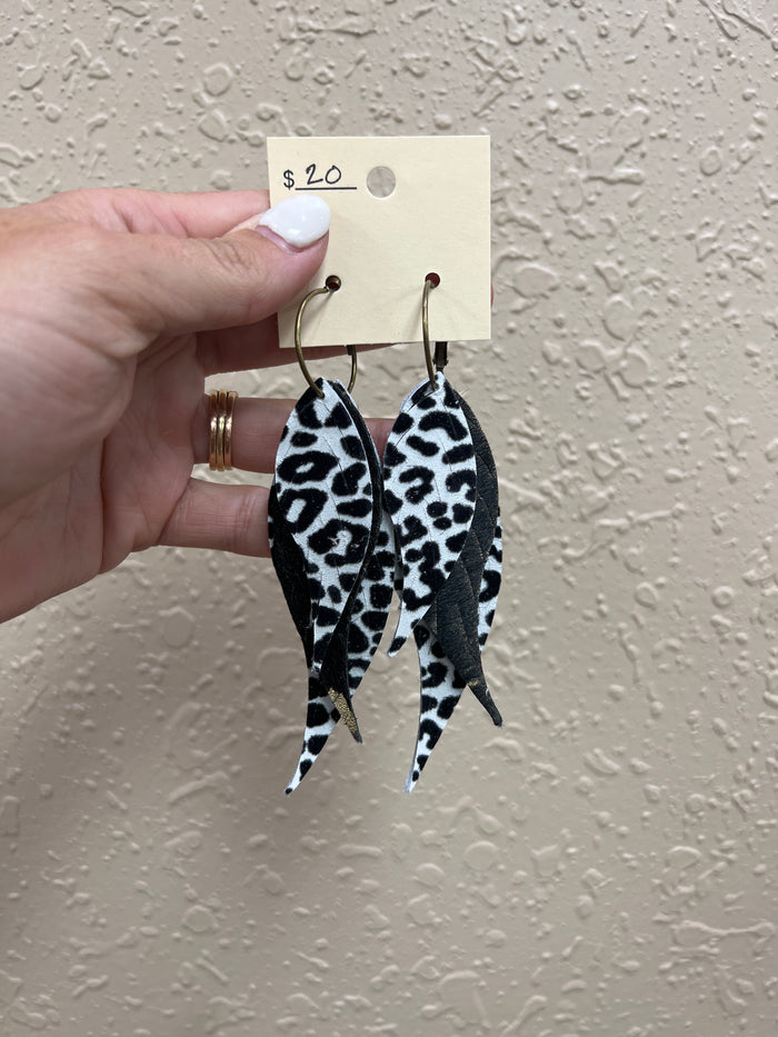 6843- Black Leopard Leather Earrings