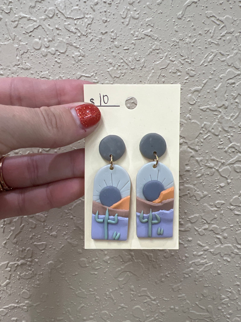 1214- Cactus w/ Sunset Clay Earrings