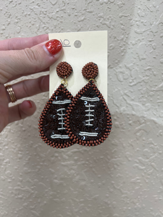 1305- Brown Beaded Football Earrings