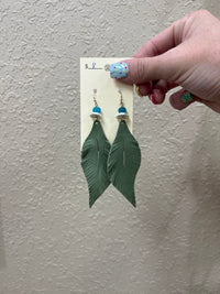 7688- Faux Leather Leaf Earrings