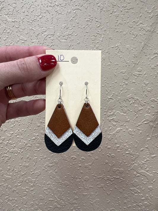 7511- Brown, Cream, and Black Leather Earrings