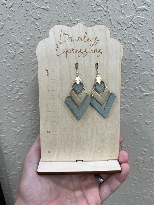 6621- Grey Chevron Wood Earrings