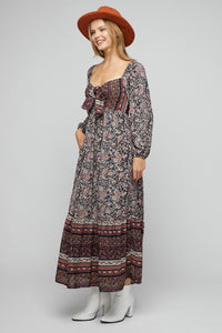 6680- Ink Mix Boho Style Long Dress