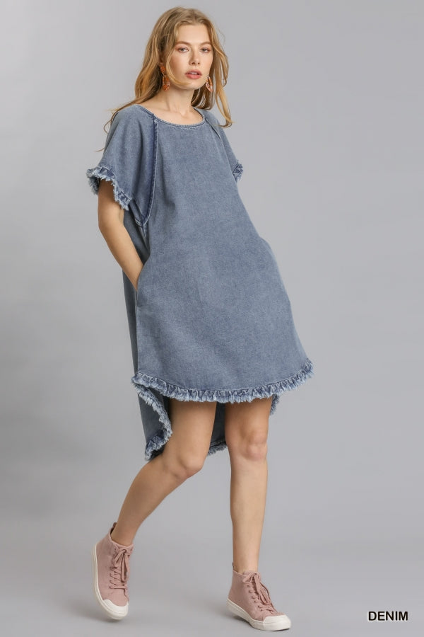 1600- Umgee Denim High Low Dress w/ Pockets