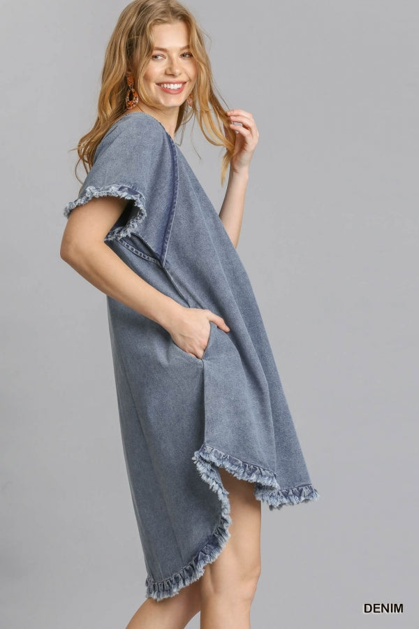 1600- Umgee Denim High Low Dress w/ Pockets