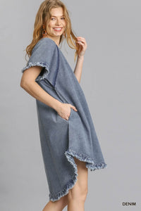 1600- Umgee Denim High Low Dress w/ Pockets