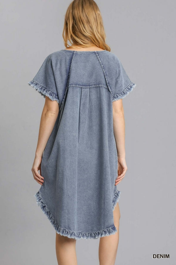 1600- Umgee Denim High Low Dress w/ Pockets MEDIUM 1600- Umgee Denim High Low Dress w/ Pockets MEDIUM