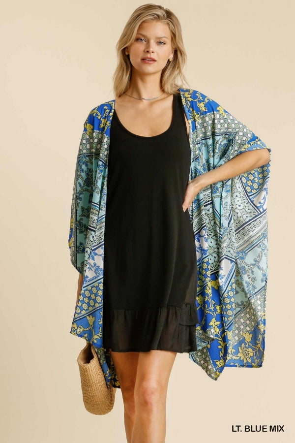 1174- Umgee Blue Mixture Open Front Kimono