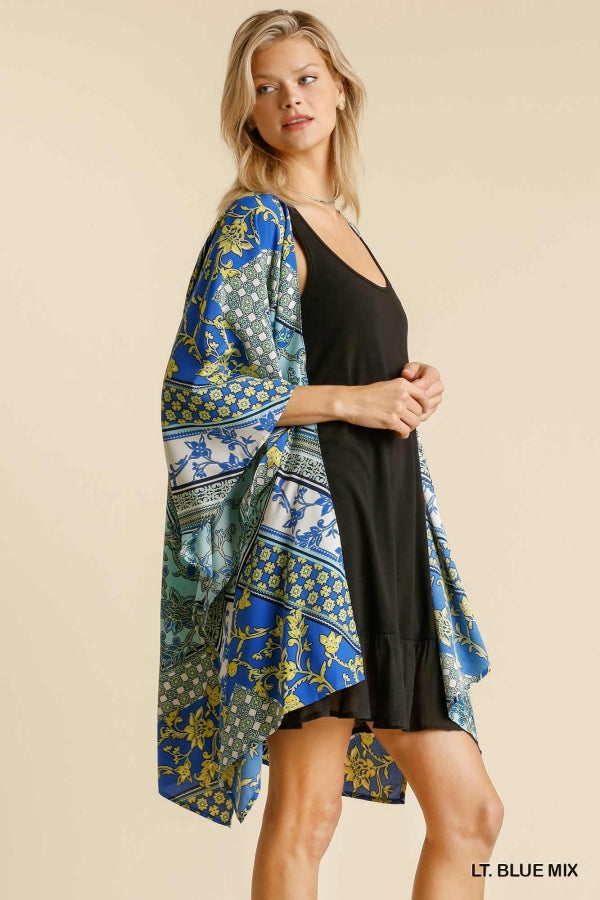 1174- Umgee Blue Mixture Open Front Kimono