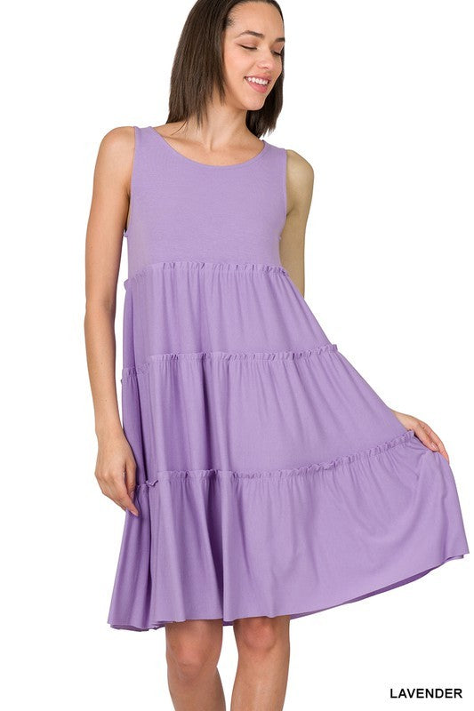 1465- Lavender Sleeveless Tier Tank Dress