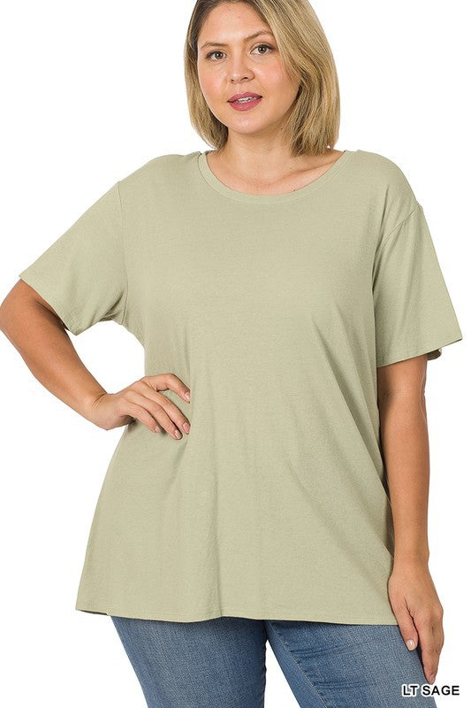 7824- Light Sage Boyfriend Round Neck Top