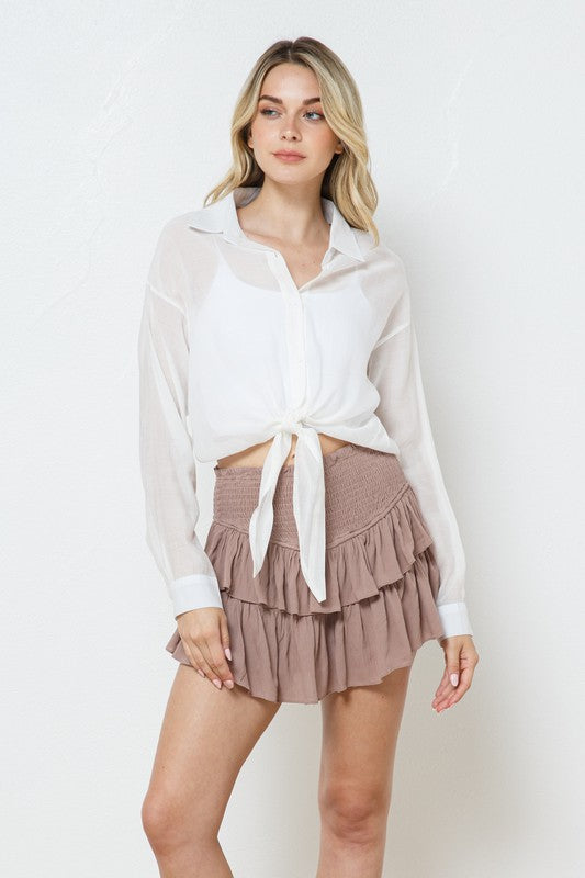 675- Mocha Ruffle Smocked Skort