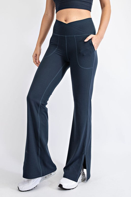 6569- Nocturnal Navy V-Waist Flare Yoga Pants w/ Pockets