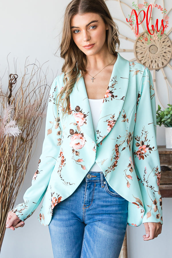 6682- Mint Floral Print Blazer