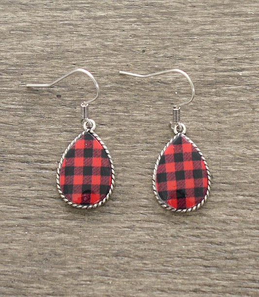 1725- Red and Black plaid Earrings