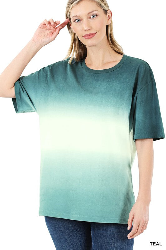 7720- Teal Tie Dye Short Sleeve Round Neck Top