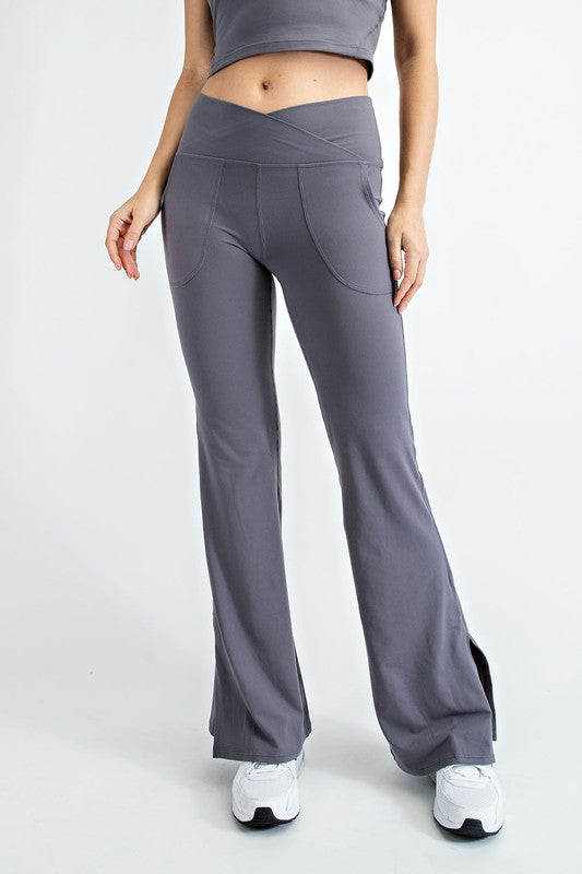 6570- Titanium V-Waist Flare Yoga Pants w/ Pockets