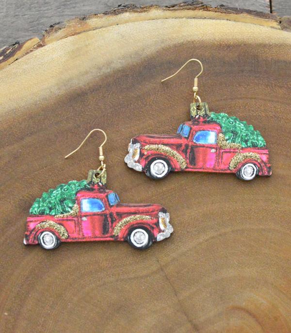 1719- Truck w/ Tree Earrings