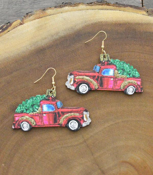 1719- Truck w/ Tree Earrings