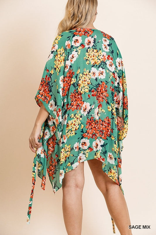 1278- Umgee Sage Bell Sleeve Kimono w/ Tie