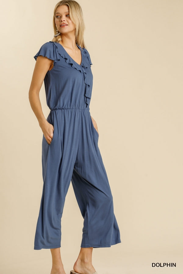 1789- Umgee Slate Blue Jumper w/ Babydoll Waist