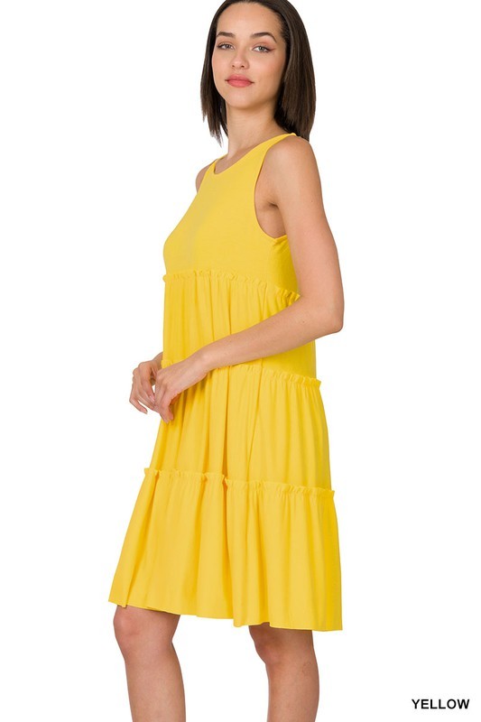 1467- Yellow Sleeveless Tier Tank Dress